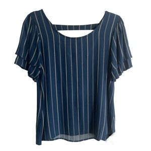 ηεω twenty second Pin-Stripe Open-Back Flutter-Sleeve Lightweight Scoop-Neck Top